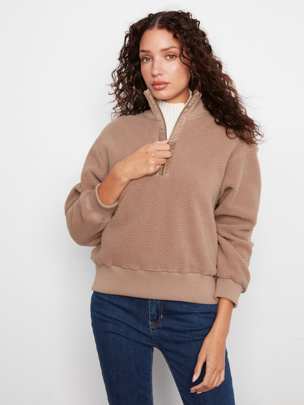 Chandail en molleton à demi-glissière - Taupe