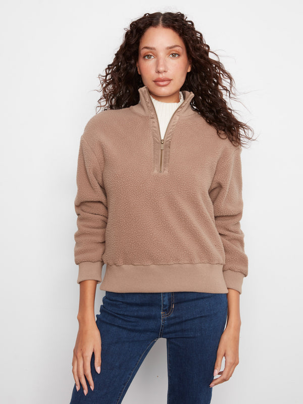 Chandail en molleton à demi-glissière - Taupe