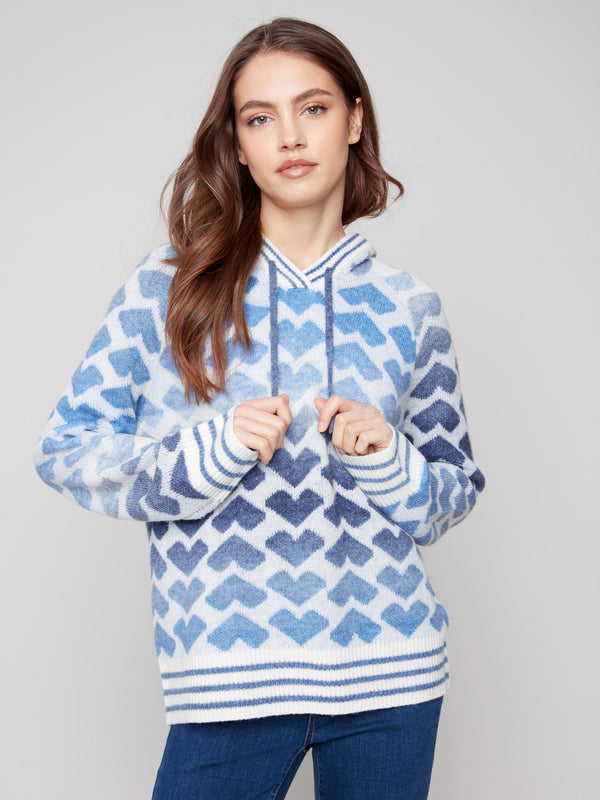 Blue and white sweater adorned with raglan sleeves, ideal for casual wear by Charlie B.