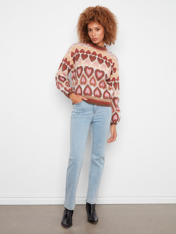 Heart Jacquard Mock Neck Sweater - Harvest