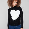 Sweater showcasing a ribbed mock neck and a striking white heart motif for a stylish touch by Charlie B.