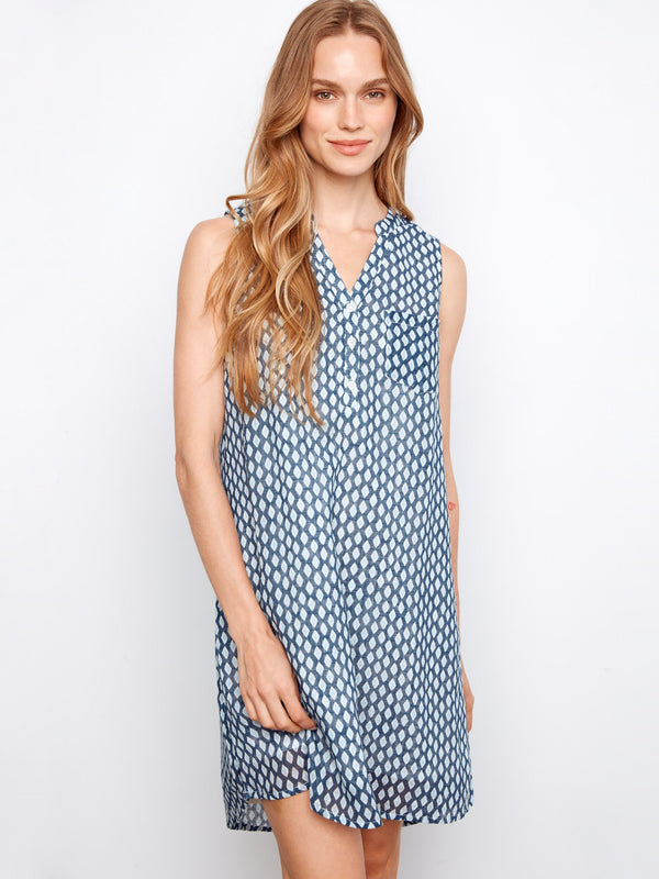 Geometric patterned dress with a high-low hem, perfect for any occasion by Charlie B.