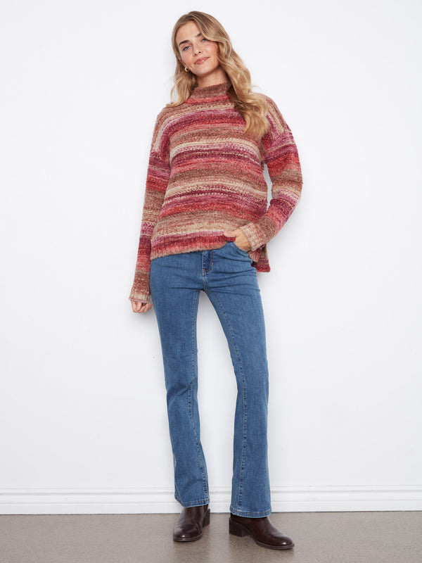 High-Low Mock Neck Sweater - Mulberry