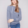 Denim hoodie sweater featuring a comfortable drop shoulder design and stylish cable detail by Charlie B.