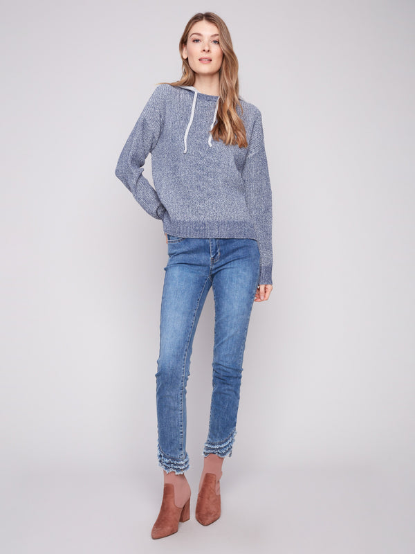 Heather denim hoodie with classic drawstring hood, perfect for casual outings by Charlie B.