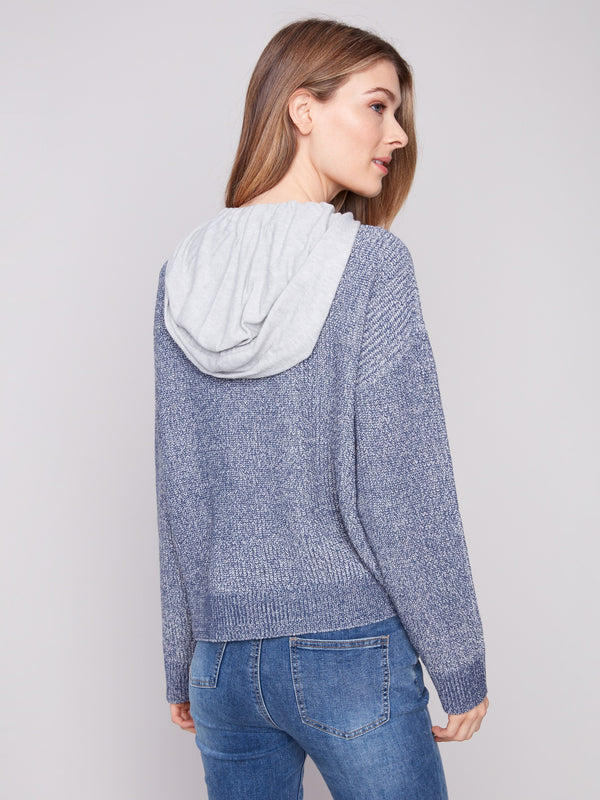 Stylish long-sleeve sweater with a relaxed drop shoulder fit in heather denim by Charlie B.