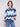 Blue sweater with classic crew neckline and bold chevron pattern for a modern look by Charlie B.