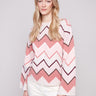 Chevron patterned sweater with a focus on the stylish crew neckline, offering both comfort and elegance by Charlie B.