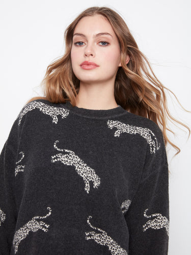 Zebra-patterned jacquard sweater with a cozy crew neck detail by Charlie B.