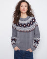 Heather-grey sweater with a fair isle pattern, relaxed fit, and crew neck design by Charlie B.