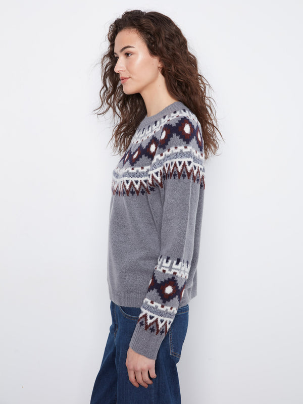 Chandail de ski en tricot jacquard - Gris Moyen Chiné