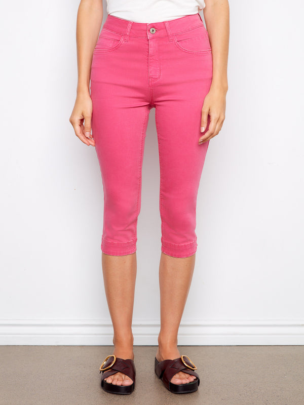 Knee High Capri Twill Pants - Fuchsia