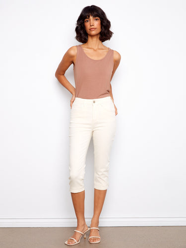 Stretch twill fabric ensures ease of movement while maintaining style. Elegantly crafted by Charlie B.