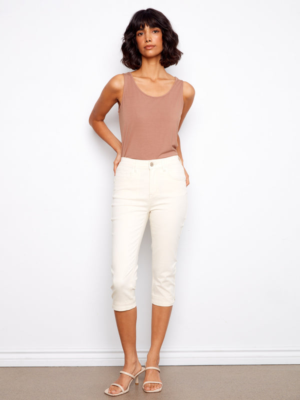Knee High Capri Twill Pants - Natural