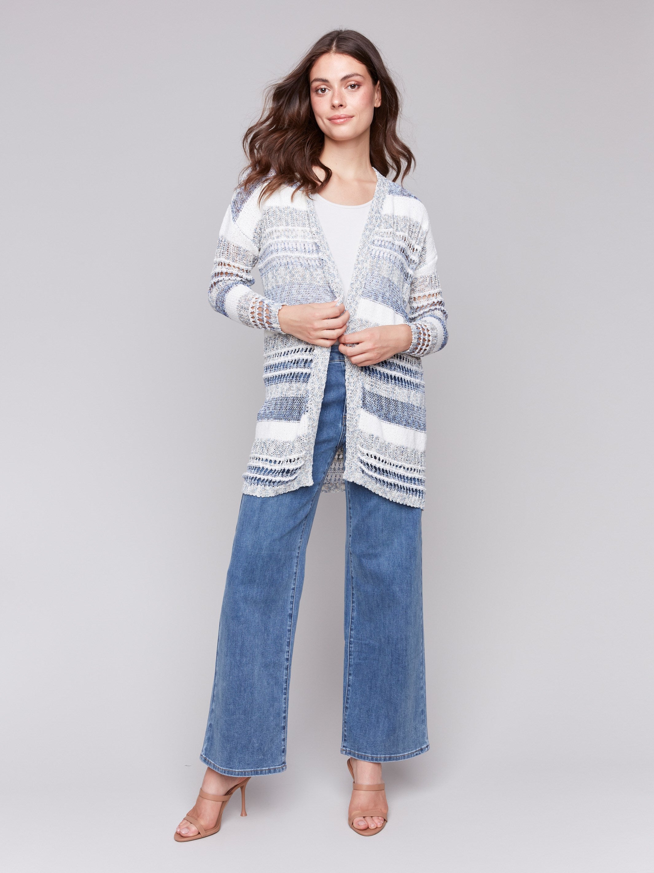 Long-sleeved striped cardigan featuring a cozy knit fabric by Charlie B.