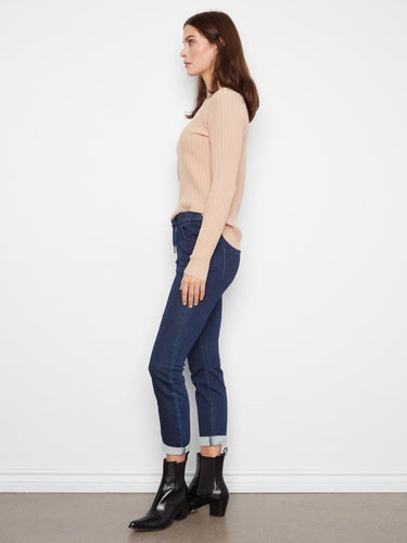 Blue Black knit denim joggers with regular rise and drawstring waist for comfort by Charlie B.