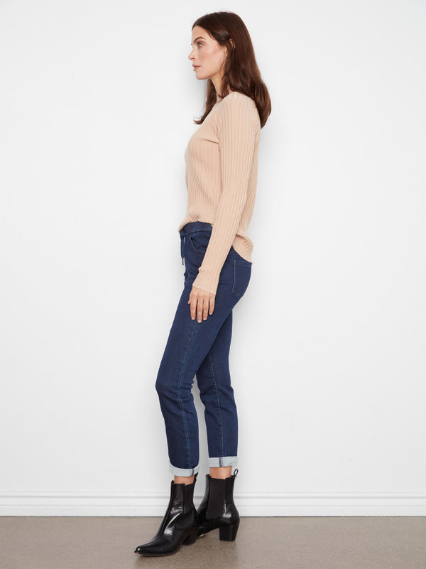 Pantalon jogger en denim tricoté - Bleu Noir