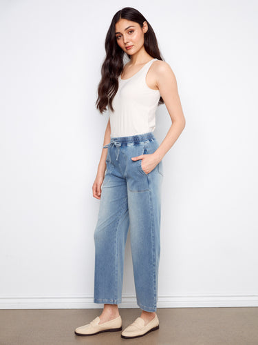 Denim joggers with an elastic waistband and drawstring, offering stylish comfort by Charlie B.