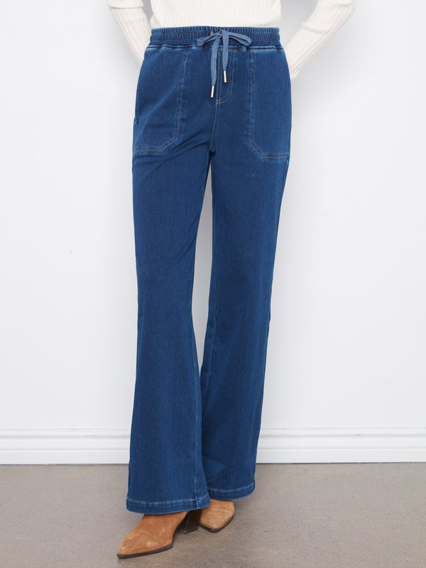Pantalon jogger à jambe large en denim tricoté - Indigo