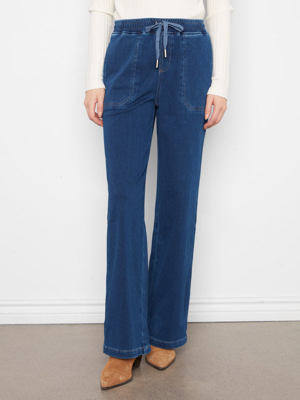 Pantalon jogger à jambe large en denim tricoté - Indigo