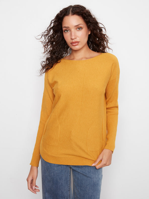 Knit Sweater With Back Lace-Up Detail - Amber