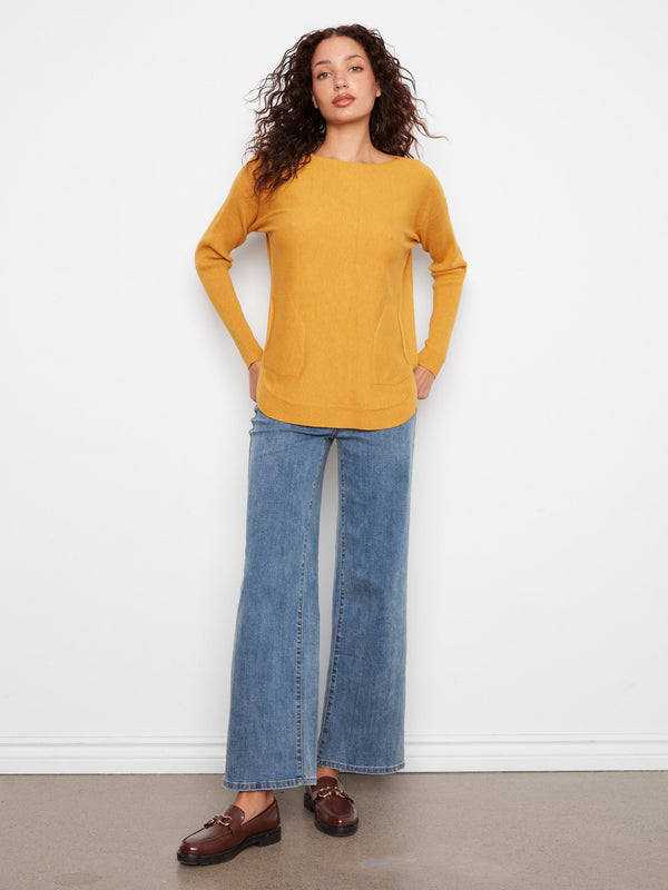 Knit Sweater With Back Lace-Up Detail - Amber