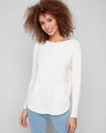 Ecru knit sweater featuring a stylish boat neck design and rounded hem, perfect for casual elegance by Charlie B.