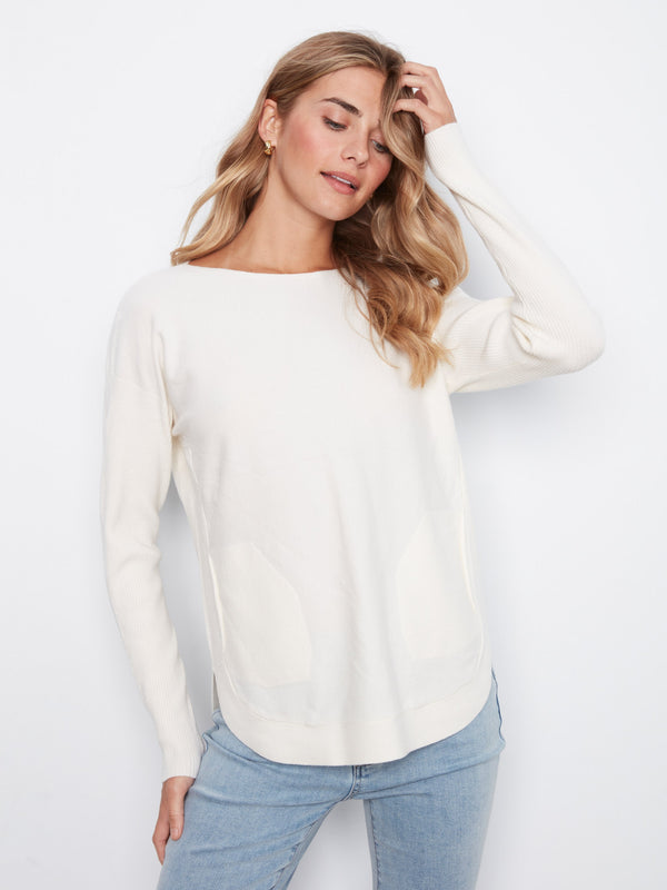 Knit Sweater With Back Lace-Up Detail - Ecru