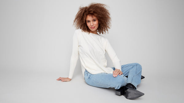 Knit Sweater With Back Lace-Up Detail - Ecru