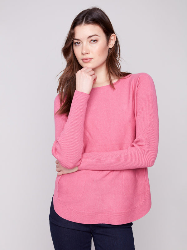 Heather rose knit sweater featuring a stylish boat neck design, perfect for casual outings by Charlie B.