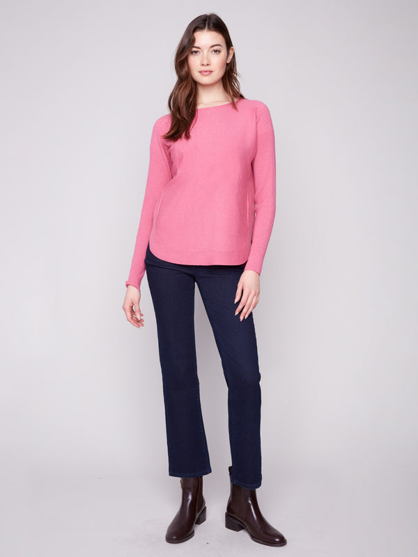 Elegant heather rose sweater with long ribbed sleeves, ideal for keeping warm in style by Charlie B.