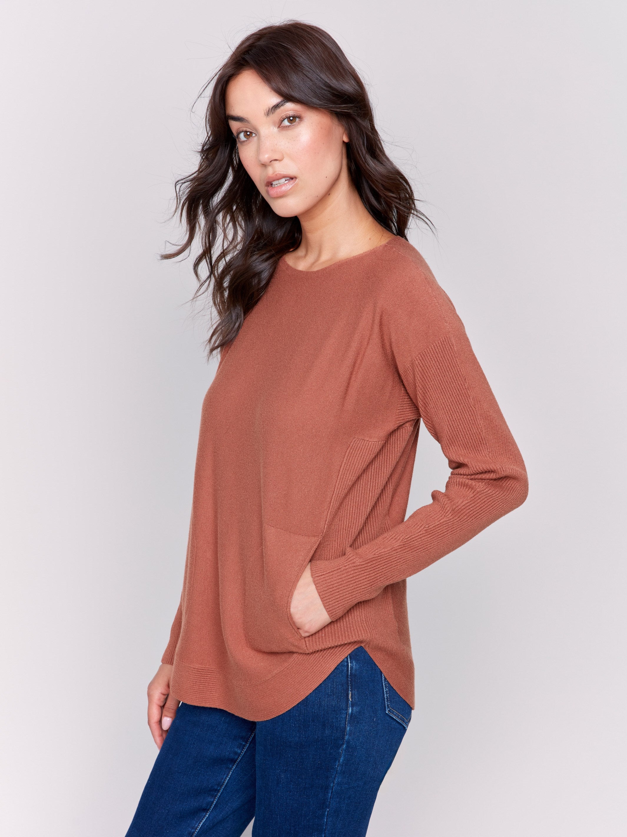 Knit Sweater with Back Lace Up Detail Terracotta Small