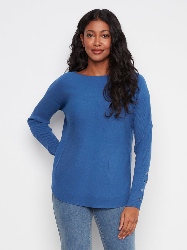Chandail tricoté avec poignets à lacets - Cobalt