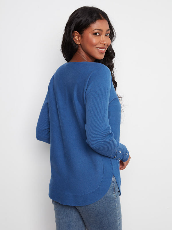 Chandail tricoté avec poignets à lacets - Cobalt