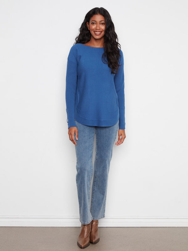 Chandail tricoté avec poignets à lacets - Cobalt