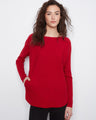 Red sweater featuring a stylish boat neck, offering a chic and modern look. Perfect for any casual outing by Charlie B.