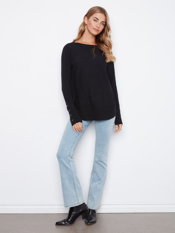 Chandail tricoté avec poignets à lacets - Noir