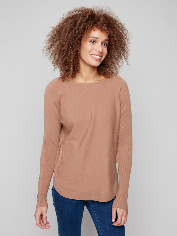 Knit sweater featuring a stylish boat neck and cozy fit, perfect for layering by Charlie B.