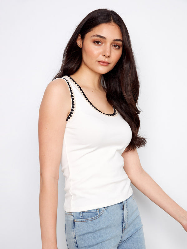 Knit Tank Top With Crochet Detail - Ecru
