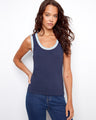 Navy sleeveless tank top with a stylish crochet detail enhancing the neckline, perfect for casual outings by Charlie B.