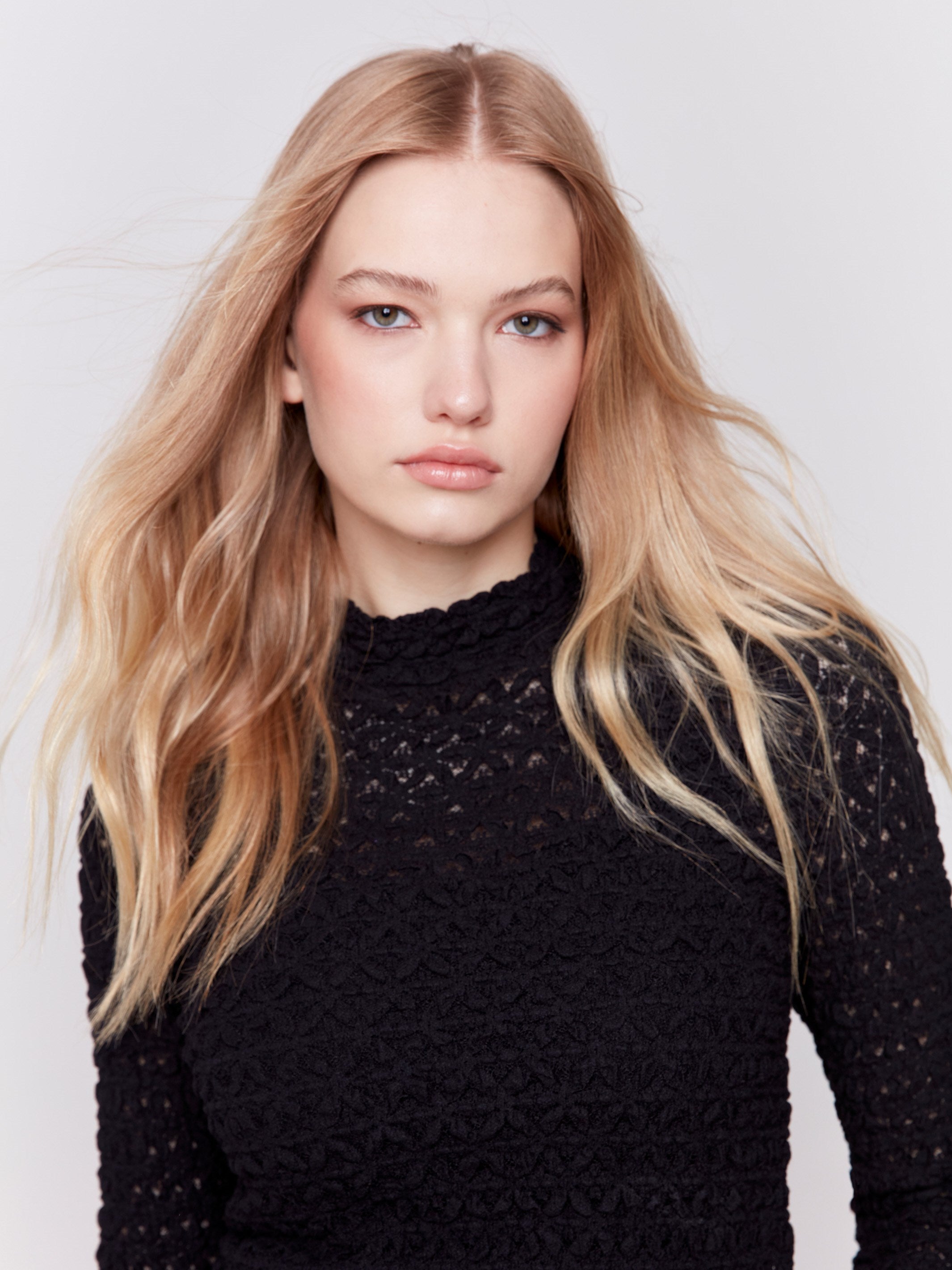 Lace Mock Neck Top Black