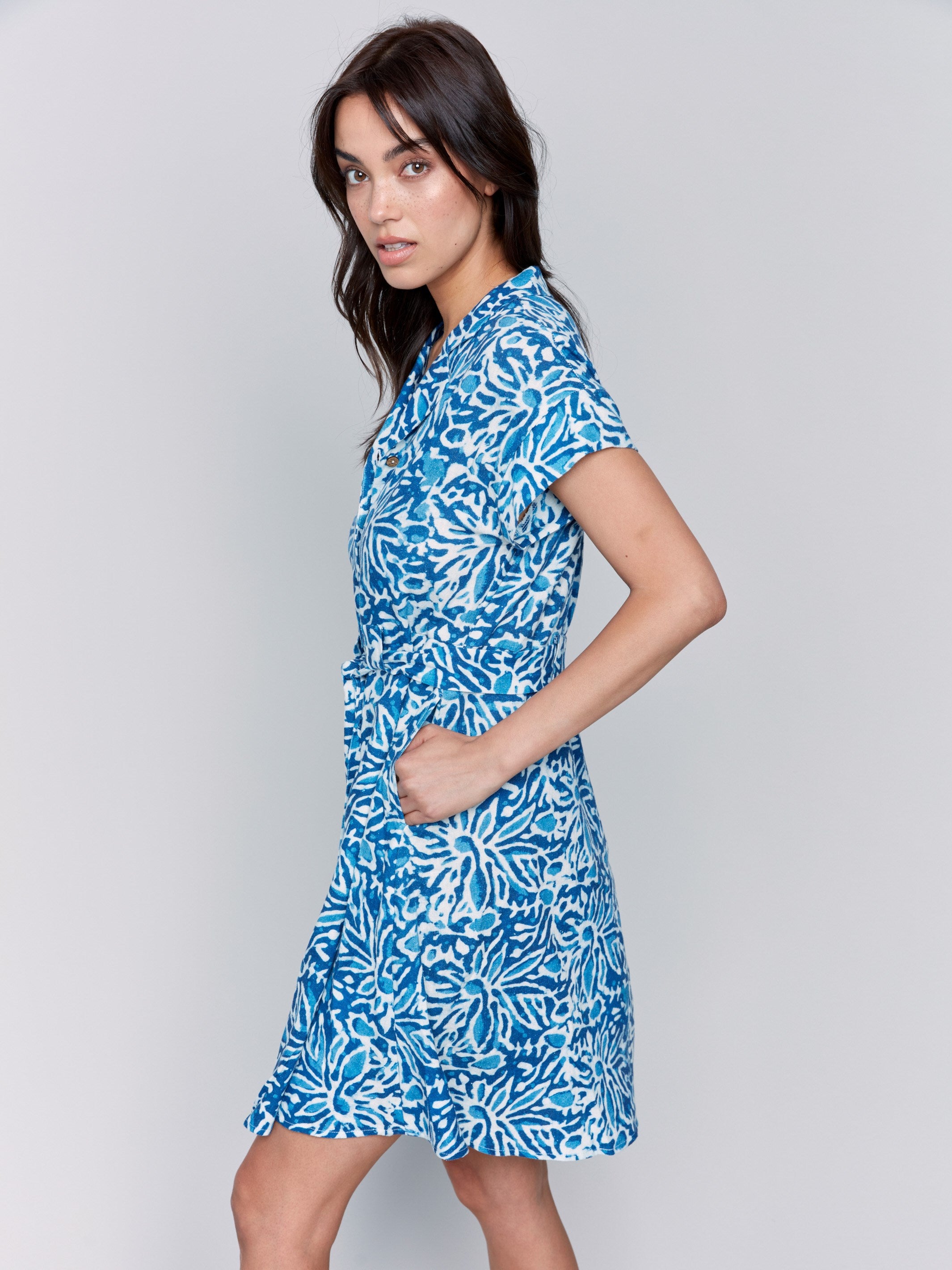 Short sleeve dress with button-front closure by Charlie B.