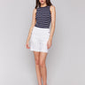 White linen shorts featuring stretch fabric by Charlie B.