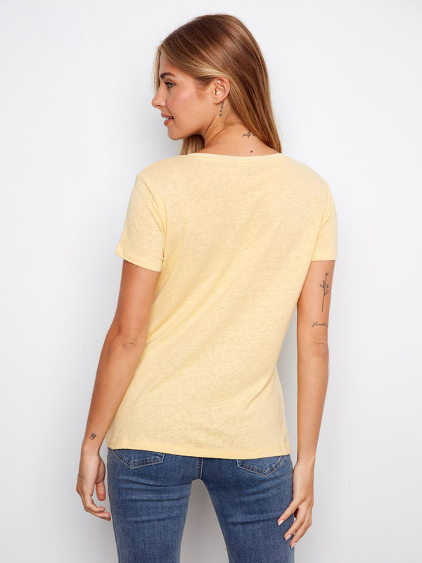 Casual and stylish, this V-neck T-shirt offers a relaxed fit in soft fabric. By Charlie B.