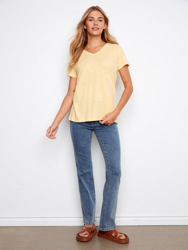 Brighten your day with this classic short-sleeve tee in sunny yellow. Created by Charlie B.