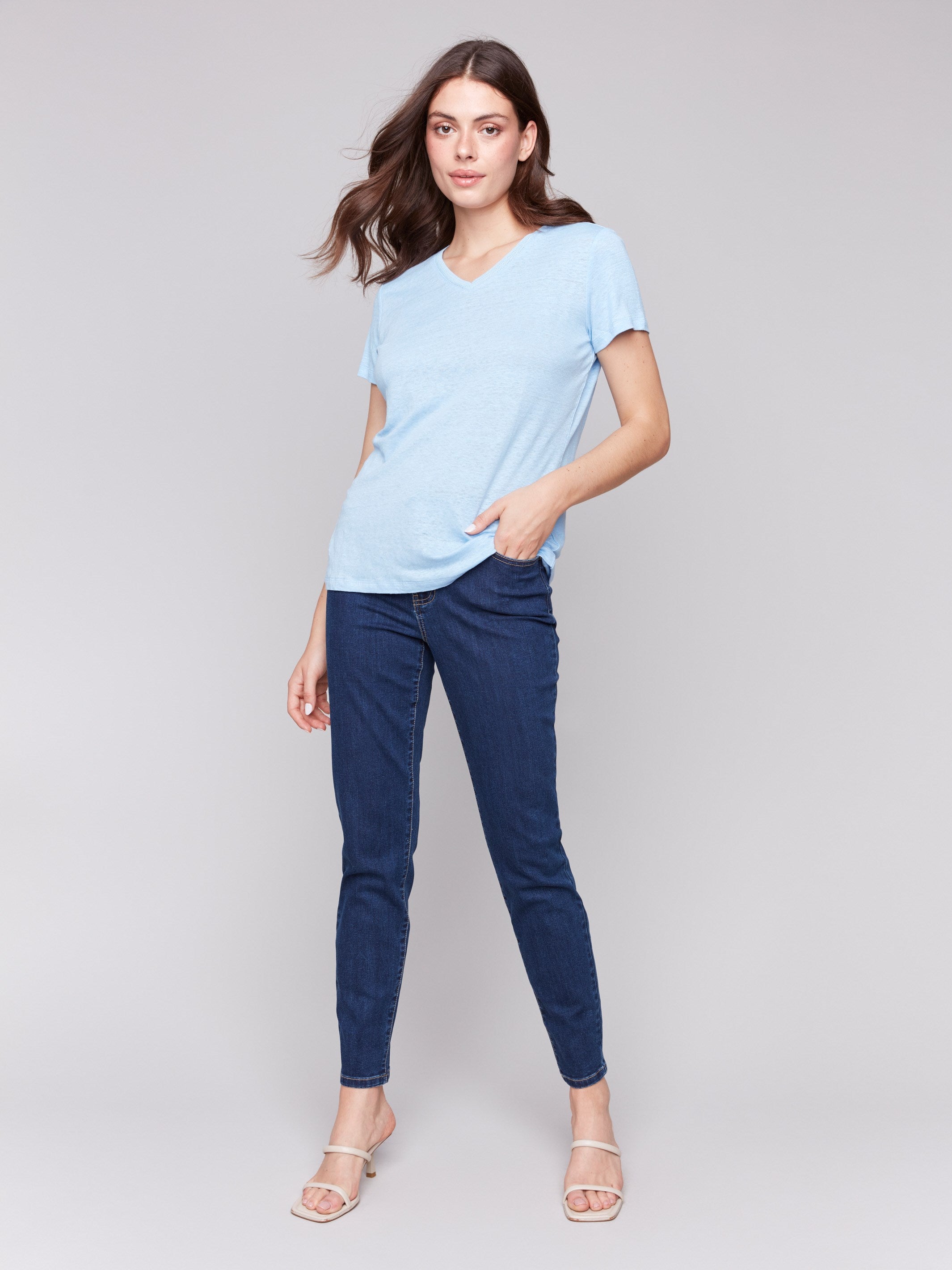 Bluebell V-neck t-shirt with short sleeves and neckband detail by Charlie B.