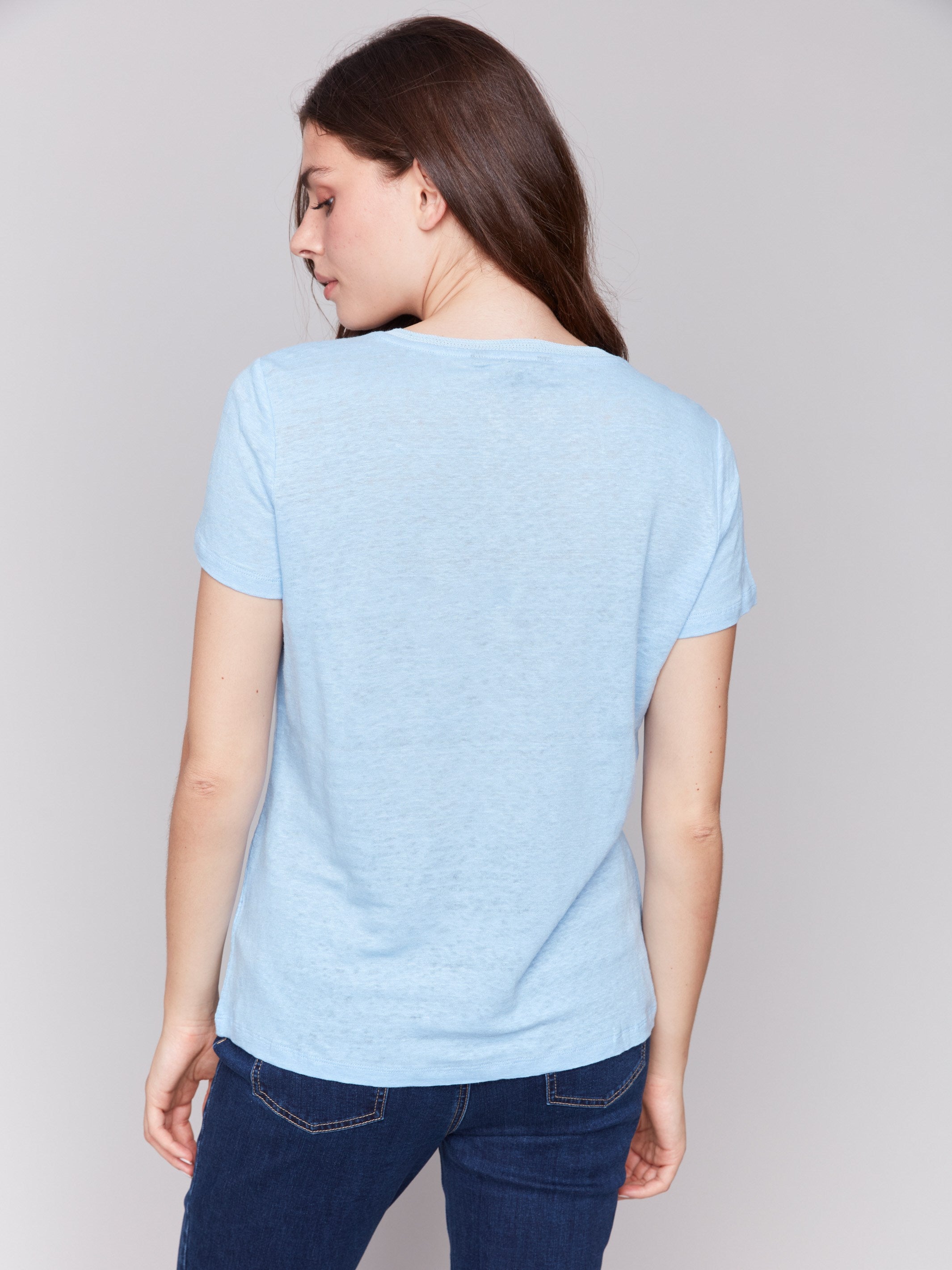 Bluebell V-neck t-shirt with short sleeves and neckband detail by Charlie B.