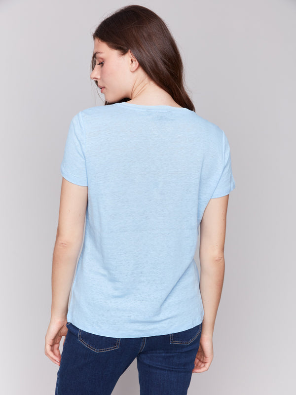 Bluebell V-neck t-shirt with short sleeves and neckband detail by Charlie B.