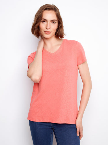 Soft coral T-shirt featuring short sleeves, ideal for a laid-back style by Charlie B.