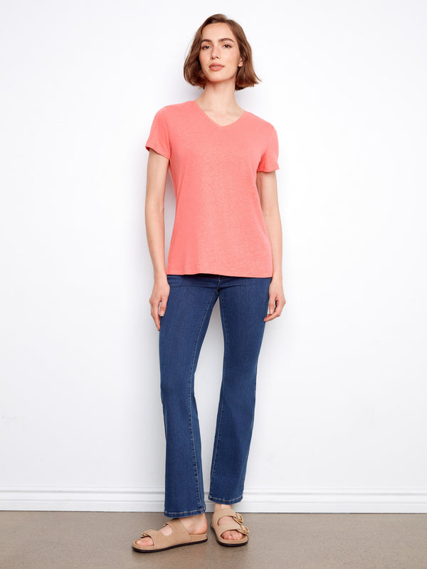 Casual coral top in a relaxed fit, offering both comfort and style by Charlie B.